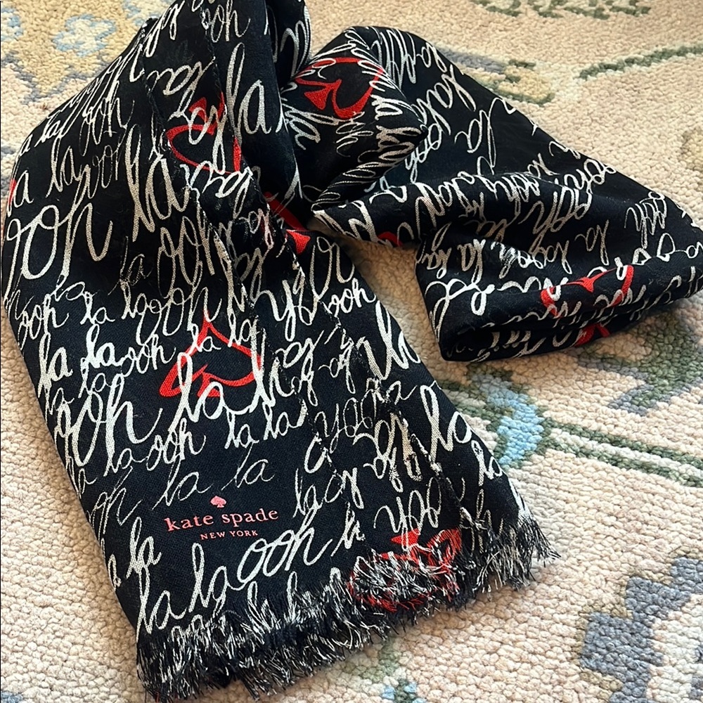 Kate Spade Black and Red Script Scarf